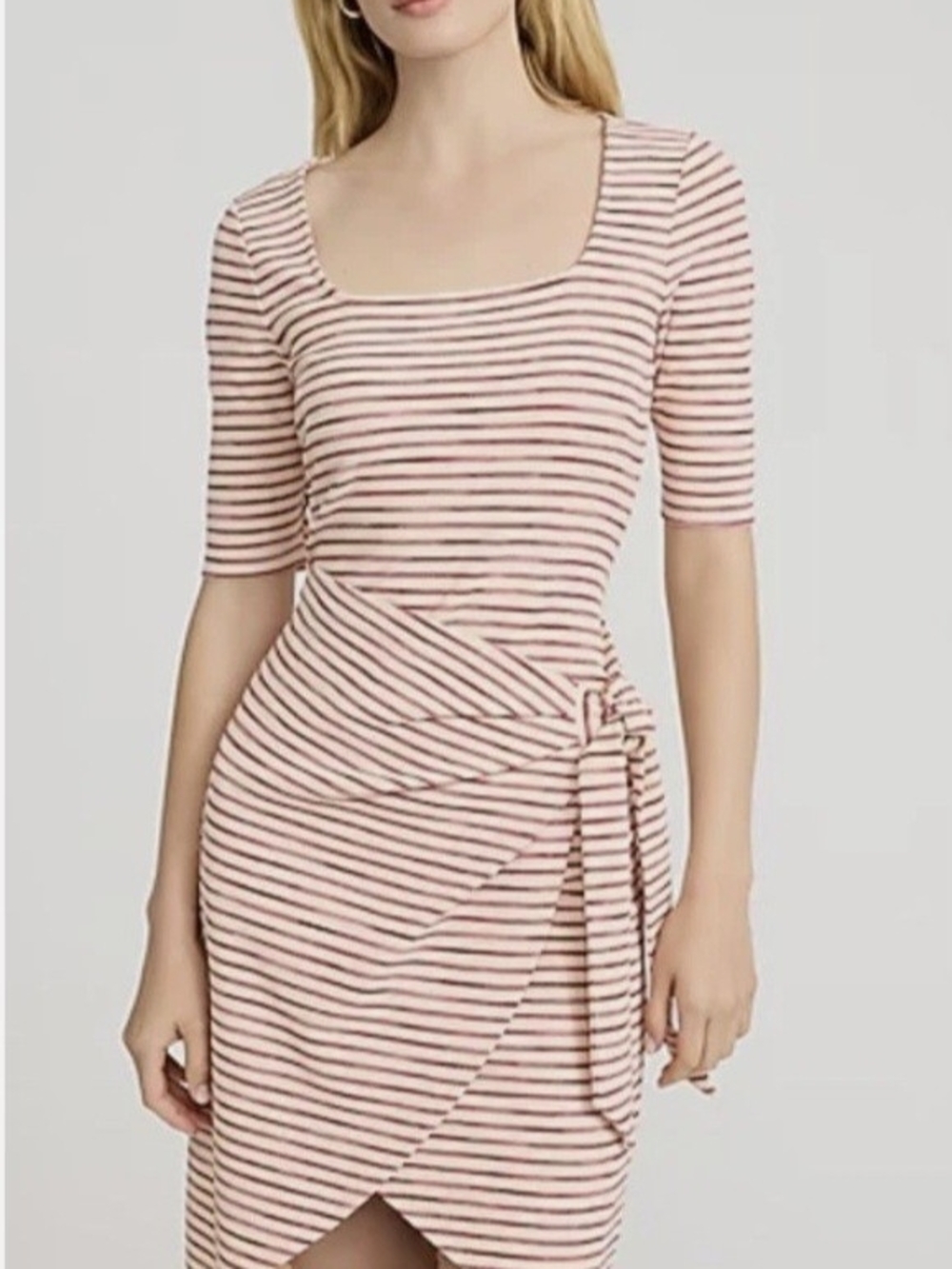 Express Pink Striped Tie-Waist Midi Dress - Picture 4 of 7